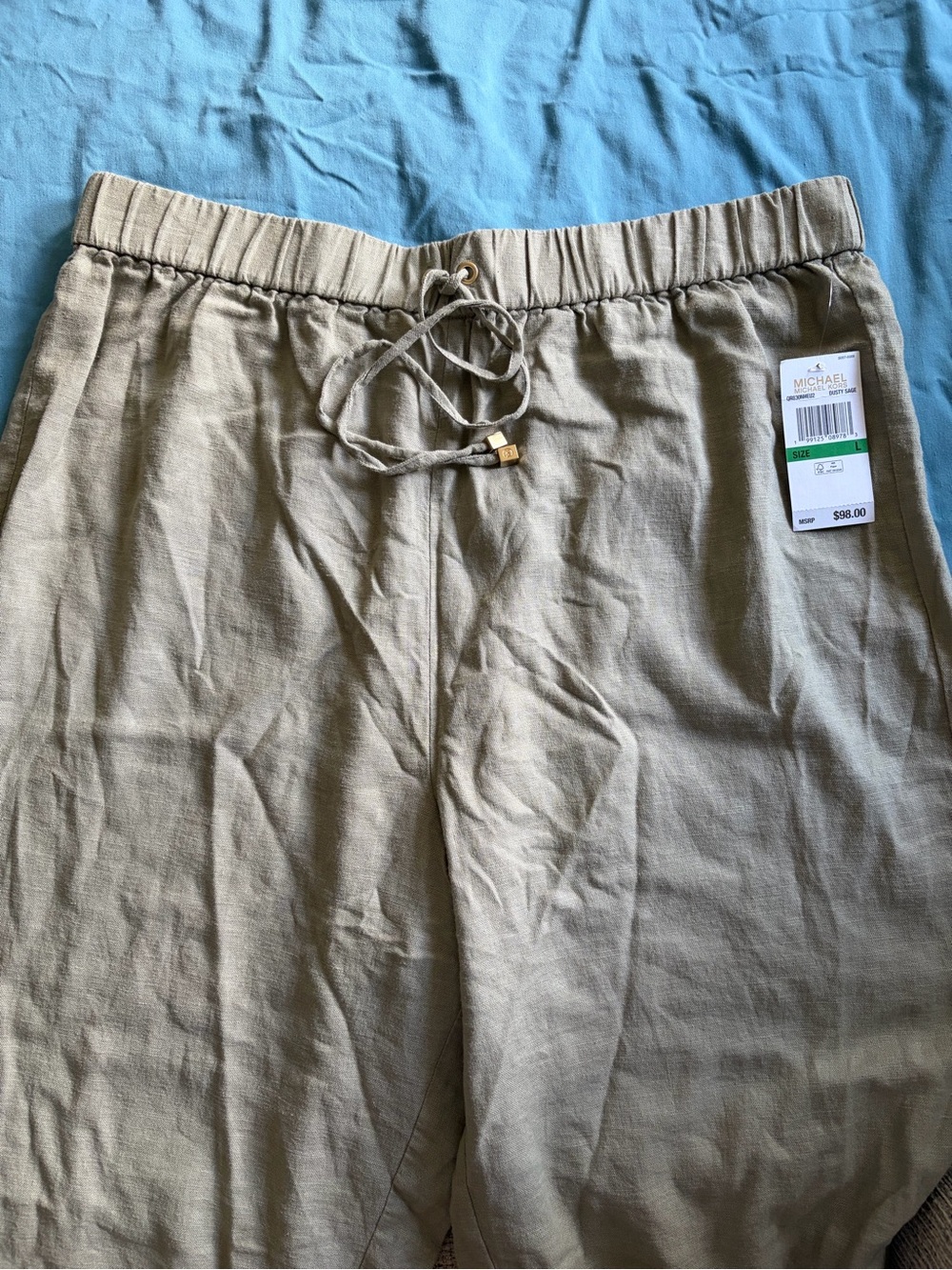 Michael Kors Beige Drawstring Linen-Blend Chinos